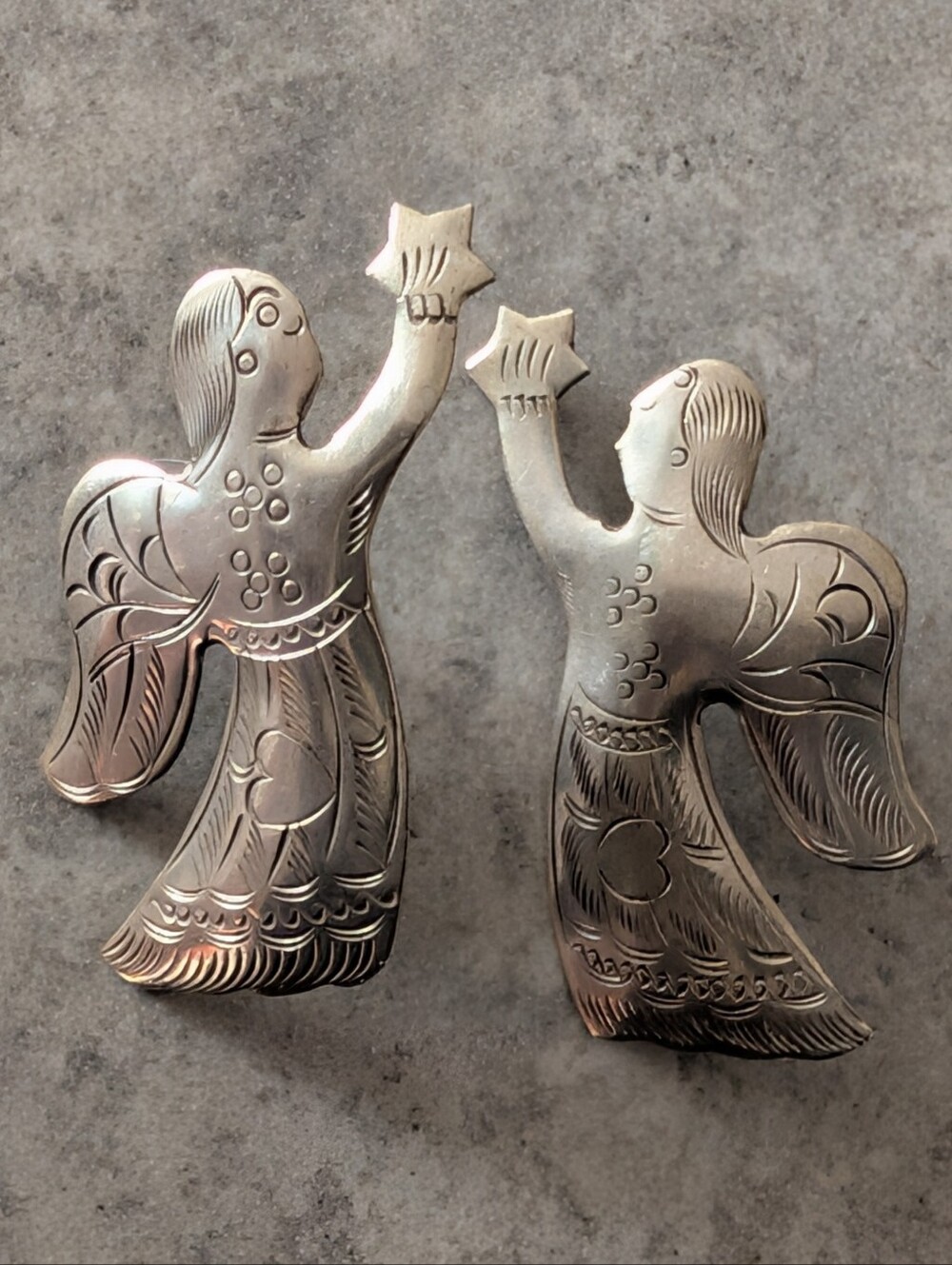 Vintage Artisan Made Silver Tone Angel Stud Earrings